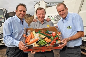 Eco Food Recyclings Andy Jones (left) and Simon Heaps (right) join Eco Sustainable Solutions commercial manager Peter Hardy in celebrating delivery of the one millionth kilogram of food waste to the Eco Sustainable Solutions site in Dorset